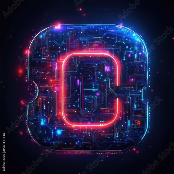Obraz Abstract Glowing Letter C in a Complex Circuit Board Design on Dark Background