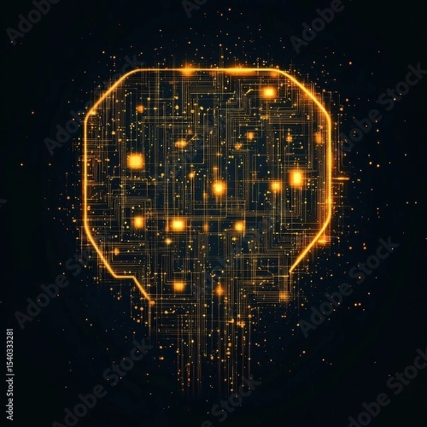 Fototapeta Illuminated Tech Skull with Glowing Circuitry on Dark Background