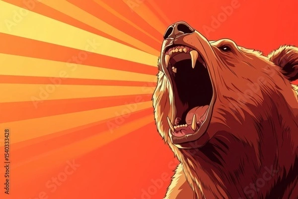 Fototapeta A bear with its mouth wide open and teeth bared. , with ample copy space for text.