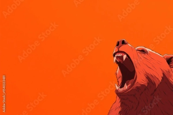 Fototapeta A bear with its mouth wide open and teeth bared. , with ample copy space for text.