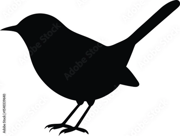 Fototapeta Wren silhouette vector art illustration and minimal black and white design