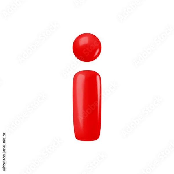 Fototapeta Vector cartoon 3d information sign. Cute realistic render of shiny red i sign isolated on white background. Important info button design element for info support, web, help, faq, ui, game, app.