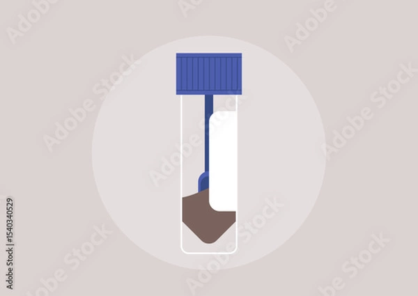Obraz A sterile container holds a small stool sample, carefully prepared for laboratory analysis, This detail emphasizes the importance of precise procedures in medical diagnostics