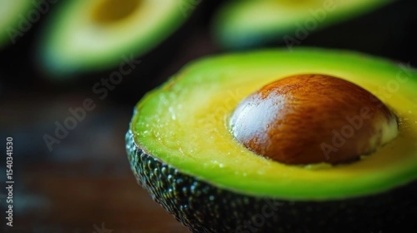 Fototapeta A close up photo of sliced open avocados on display