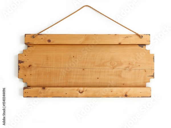 Fototapeta Rustic wooden signboard with chain and aged frame, great for cafe, shop, or outdoor signage mockup. Generative AI
