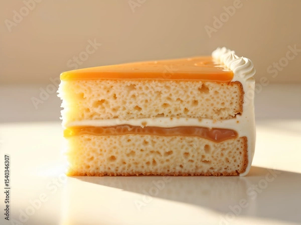 Fototapeta Slice of caramel layered cake with chocolate topping and syrup, isolated on white. Generative AI