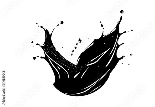 Fototapeta A dynamic splash of black liquid with droplets flying outward, resembling an artistic abstract design.