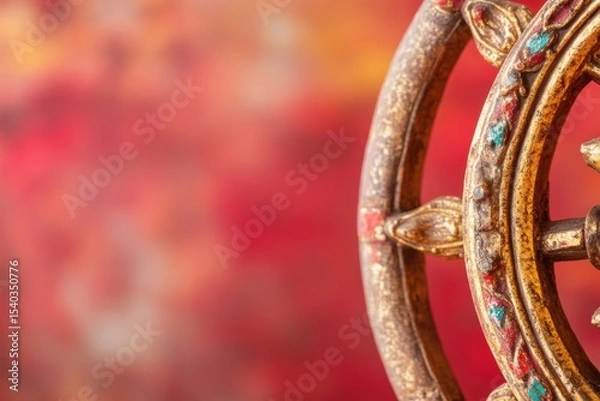 Fototapeta A wheel with a green, red, and yellow design., with ample copy space.
