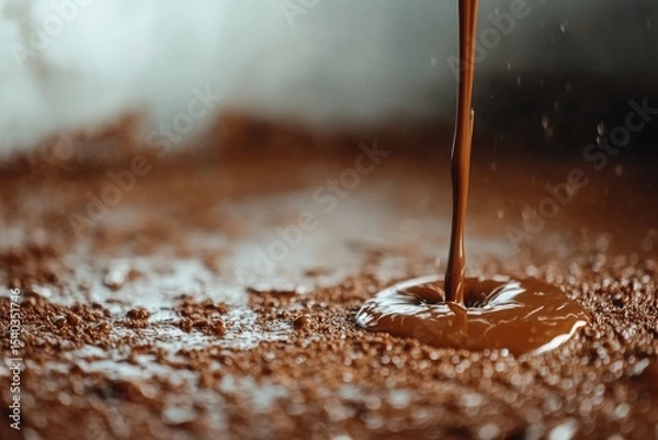 Fototapeta A small amount of red liquid is dripping from a container into a black bowl