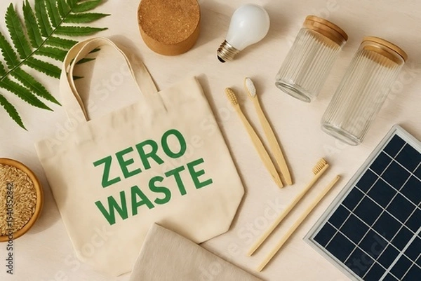 Fototapeta Zero Waste Essentials with Reusable Products
