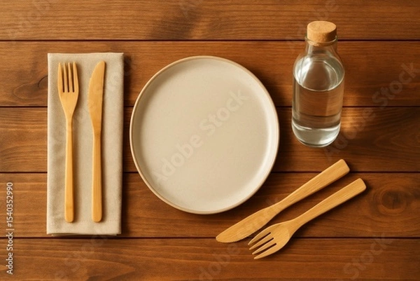 Fototapeta Eco-Friendly Dining Setup with Bamboo Utensils
