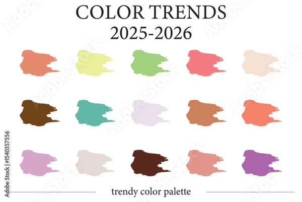 Fototapeta Color trends 2025 2026. 15 different colors. Trendy color palette.