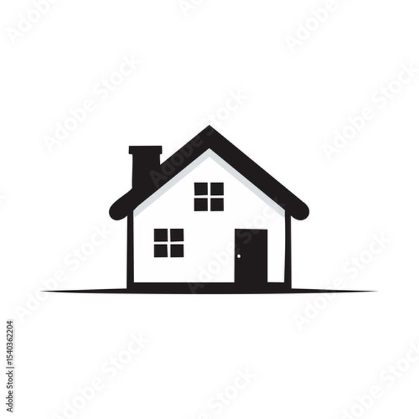 Fototapeta Simple house illustration icon design minimal home with chimney vector art residence architecture and real estate concept against black background