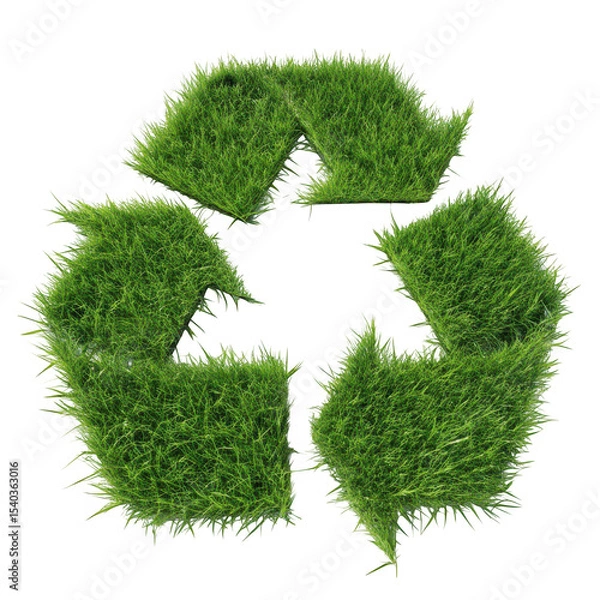 Fototapeta Eco-friendly green grass recycling symbol on black background for environmental concepts