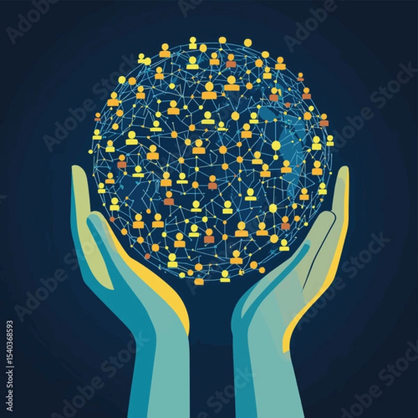 Obraz Earth Day concept with hands protecting the globe. Save our planet vector illustration for environmental conservation. Ecology, sustainability, nature care, green future, harmony