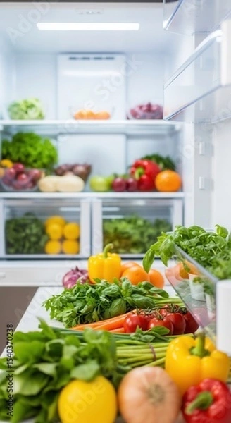 Obraz Fresh vegetables organized in modern refrigerator