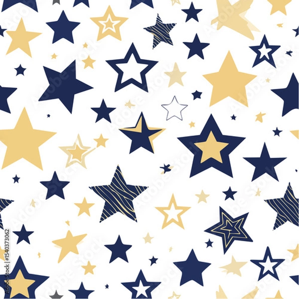 Fototapeta Seamless Pattern of Gold and Blue Stars on a Black Background