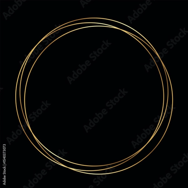 Fototapeta Elegant Round Gold Frame for Branding, Invitations, Logos and Luxury Design on Black Background