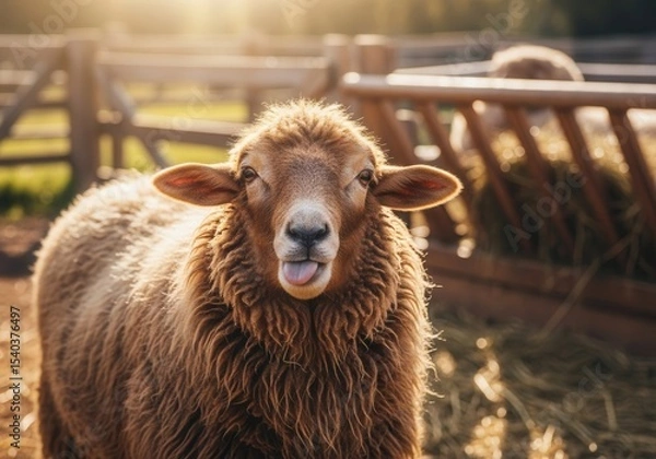 Obraz Brown sheep at farm on sunny day