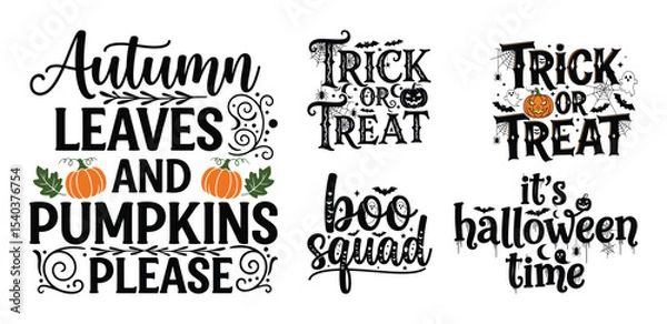 Fototapeta Halloween and Autumn SVG Typography Bundle for T-Shirts, Mugs, and Wall Art