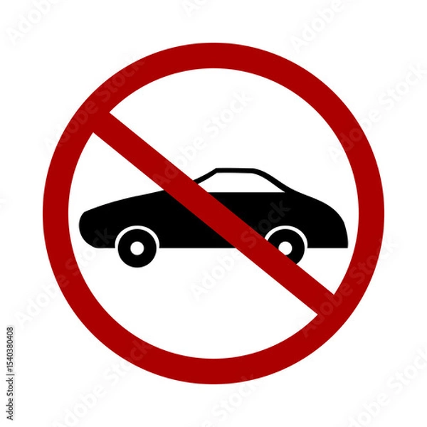 Obraz Sign prohibiting cars on white background. Vector illustration.