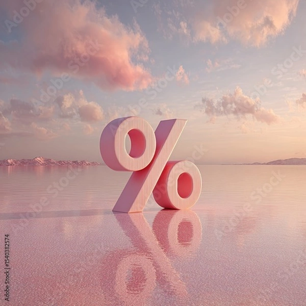 Obraz 3D Percentage Symbol Over Calming Pink Landscape at Dawn