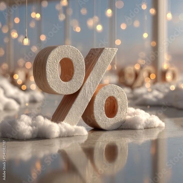 Obraz Percentage Symbol Surrounded by Clouds and Soft Lighting Effects
