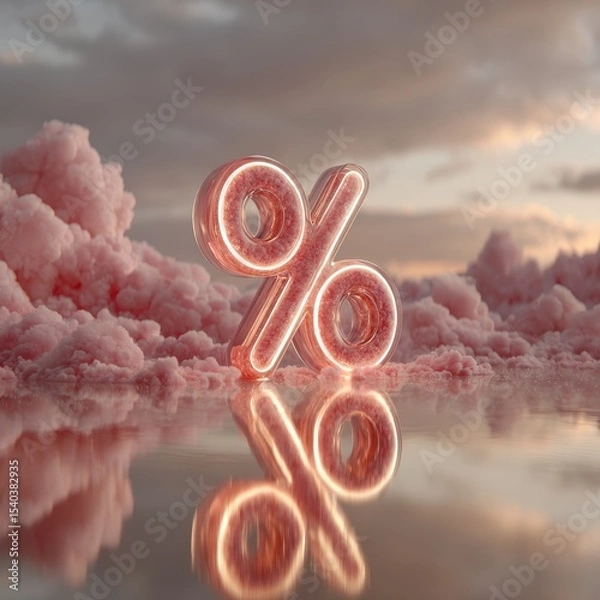 Obraz Elegant Percentage Symbol Against Dreamy Pink Cloud Background