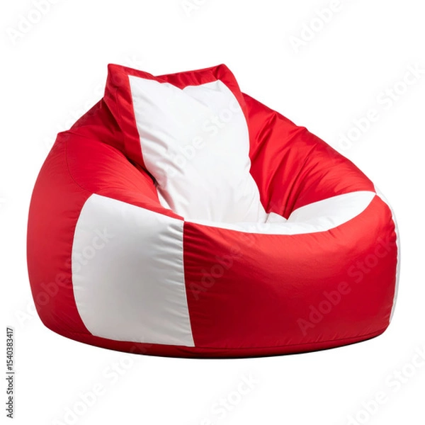 Fototapeta A red and white bean bag chair with a soft, cushioned, and ergonomic design for comfortable seating.