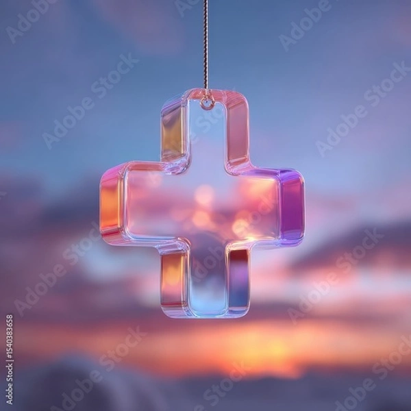 Obraz Colorful Glass Plus Sign Hanging Against a Dreamy Soft Background