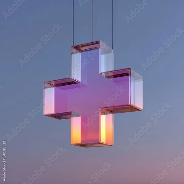Obraz Modern Acrylic Cross Sculpture with Colorful Gradient Effect