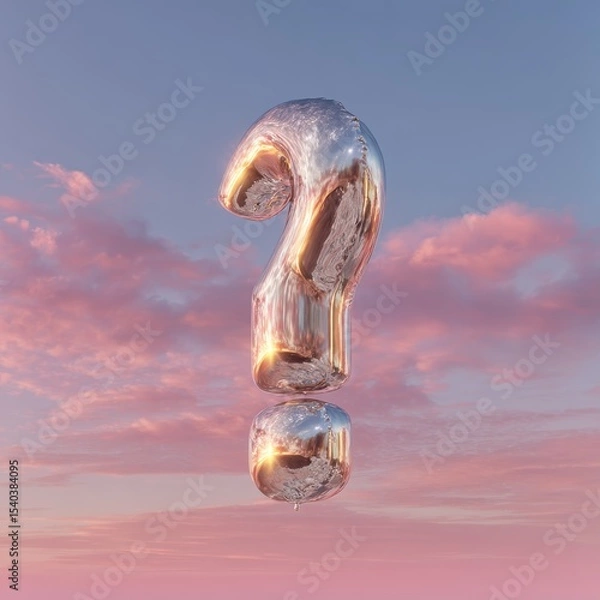 Obraz Shiny Metal Question Mark Shaped Balloon Against Soft Sky Background
