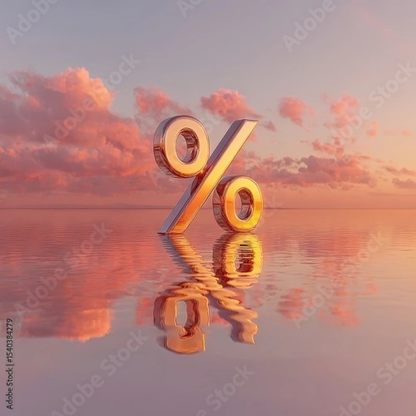 Obraz Reflective Percent Symbol on Calm Water Under Colorful Sky