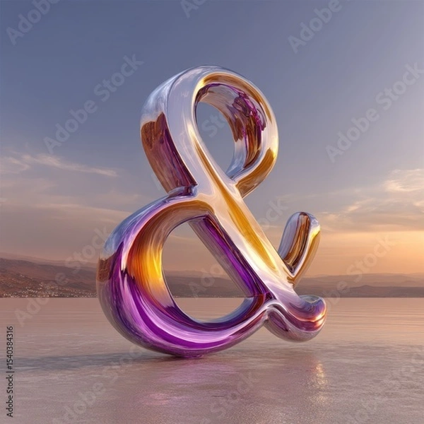 Obraz Shiny Abstract Ampersand Symbol Reflecting Colorful Light and Nature