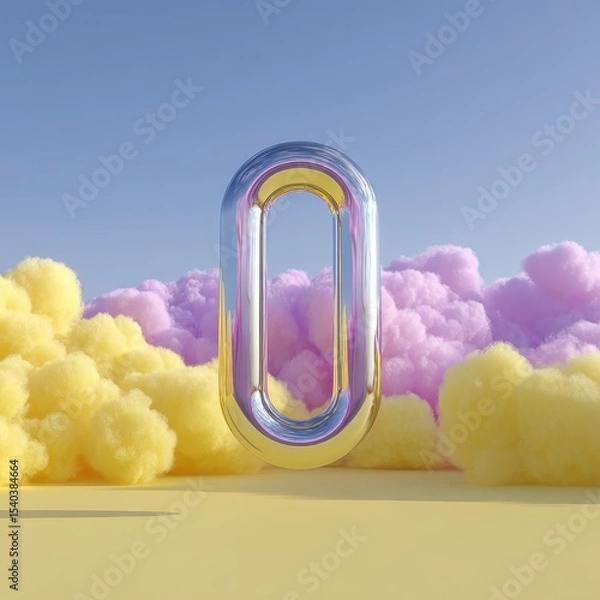 Obraz Colorful Metallic Number Zero with Dreamy Clouds and Soft Background