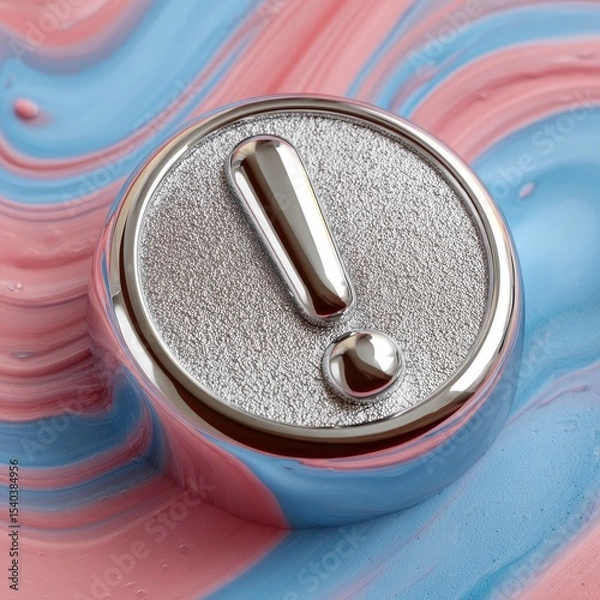 Obraz Metallic Exclamation Mark Icon on Colorful Fluid Background Design