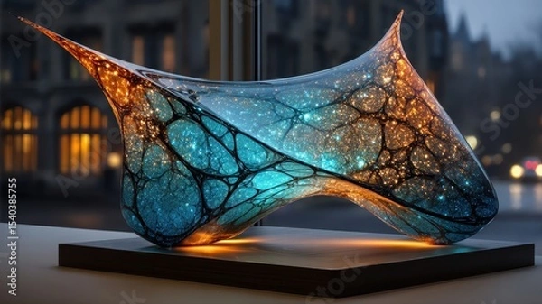 Obraz Abstract Sculpture with Glowing Elements and Intricate Patterns