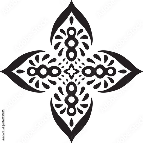 Fototapeta Artistic hand drawn ethnic vector print. Symmetric Moroccan decorative element for printing on T-Shirt, mug or other souvenir. Boho style decoration. Black silhouette pattern on white background.