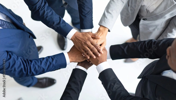 Obraz Team collaboration and unity with hands together in circle