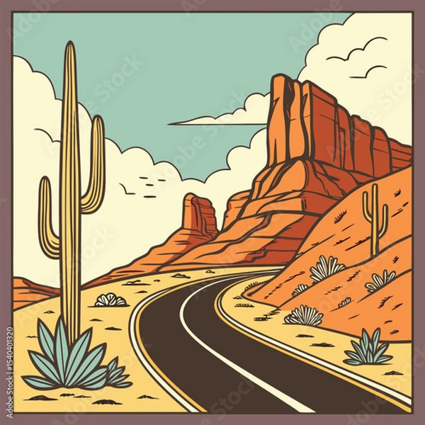 Obraz Most famous symbols of the arizona state graphic print for fashion . arizona trip vintage graphic print design.