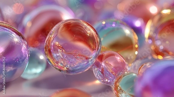 Obraz Colorful Transparent Bubbles Floating on a Soft Pastel Background