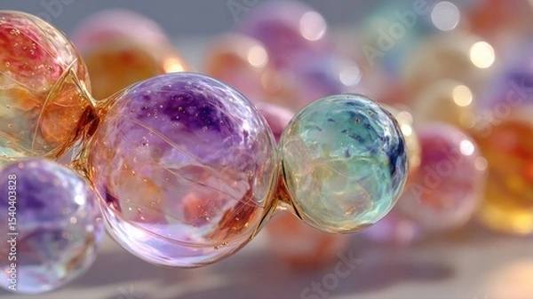 Obraz Colorful Transparent Bubbles with Glittery Highlights and Soft Focus