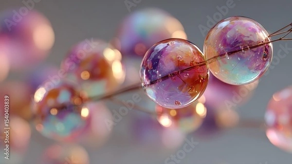 Obraz Colorful Soap Bubbles with Iridescence on a Delicate Background