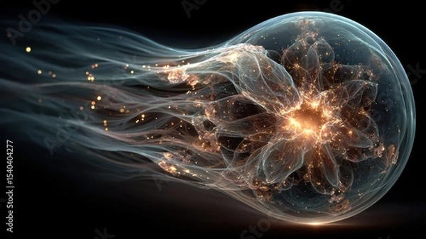 Obraz Abstract luminous sphere with flowing tendrils and glowing particles