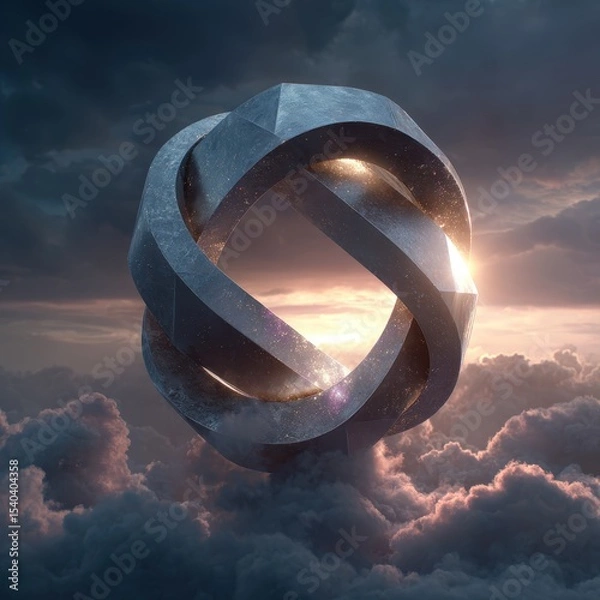 Obraz Abstract geometric shape floating in cosmic cloudscape background