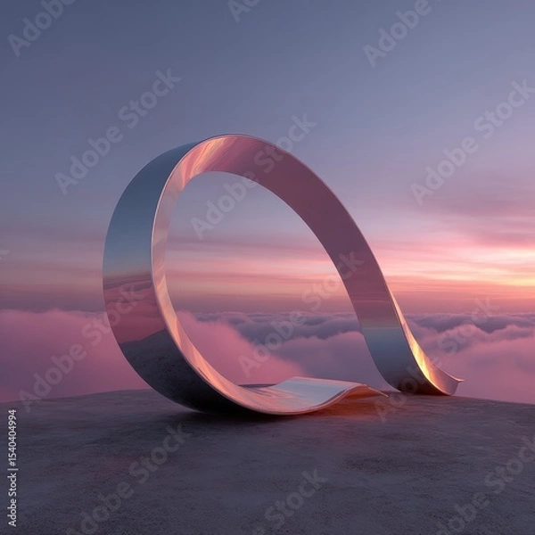 Obraz Modern Abstract Sculpture Overlooking Serene Cloudy Horizon at Dusk
