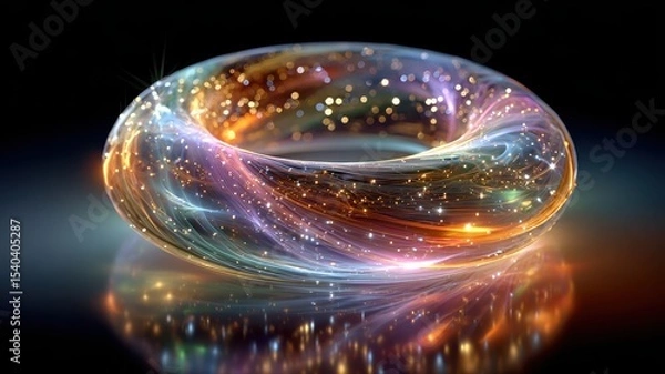 Obraz Glowing Torus Shape with Sparkling Particles in Ethereal Colors