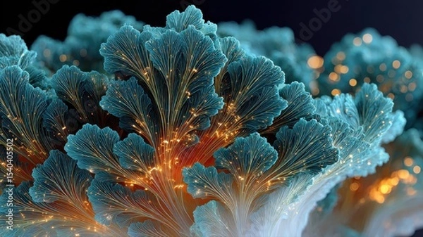 Obraz Vibrant Coral Reef with Bioluminescent Organic Patterns Underwater