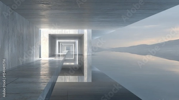 Obraz Abstract architectural space with reflective surfaces and light