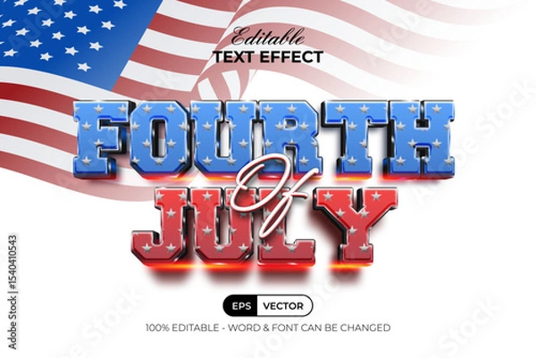 Fototapeta Fourth of July Editable Text Effect Modern 3D Style.